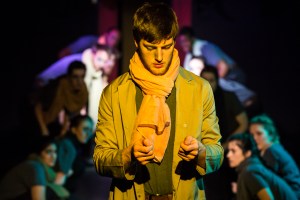 Actor miming reading a letter